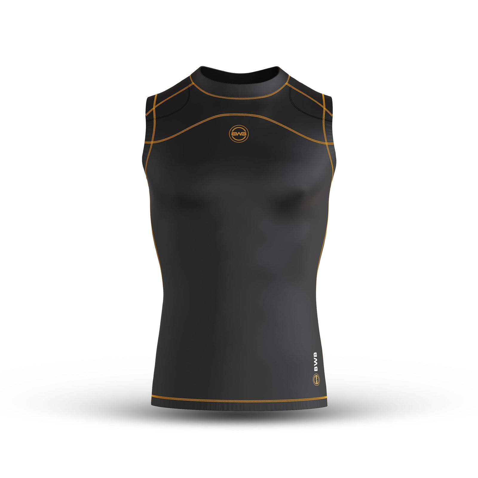 Men's Black & Orange Sleeveless Compression Shirt & Gym Shorts Set