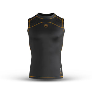Black/Orange Men's Sleeveless Compression Shirt & Gym Shorts Set with Free No-Show Socks