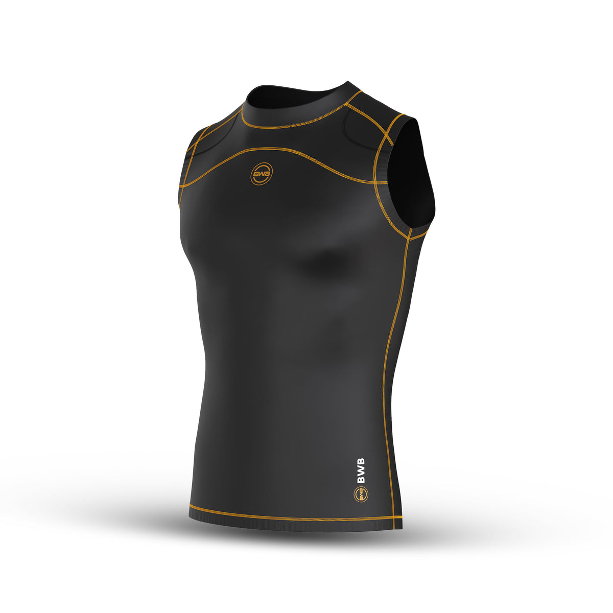 Black/Orange Men's Sleeveless Compression Shirt & Gym Shorts Set with Free No-Show Socks