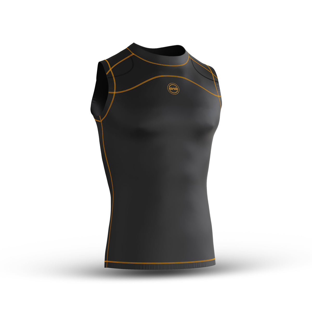 Black/Orange Men's Sleeveless Compression Shirt & Gym Shorts Set with Free No-Show Socks
