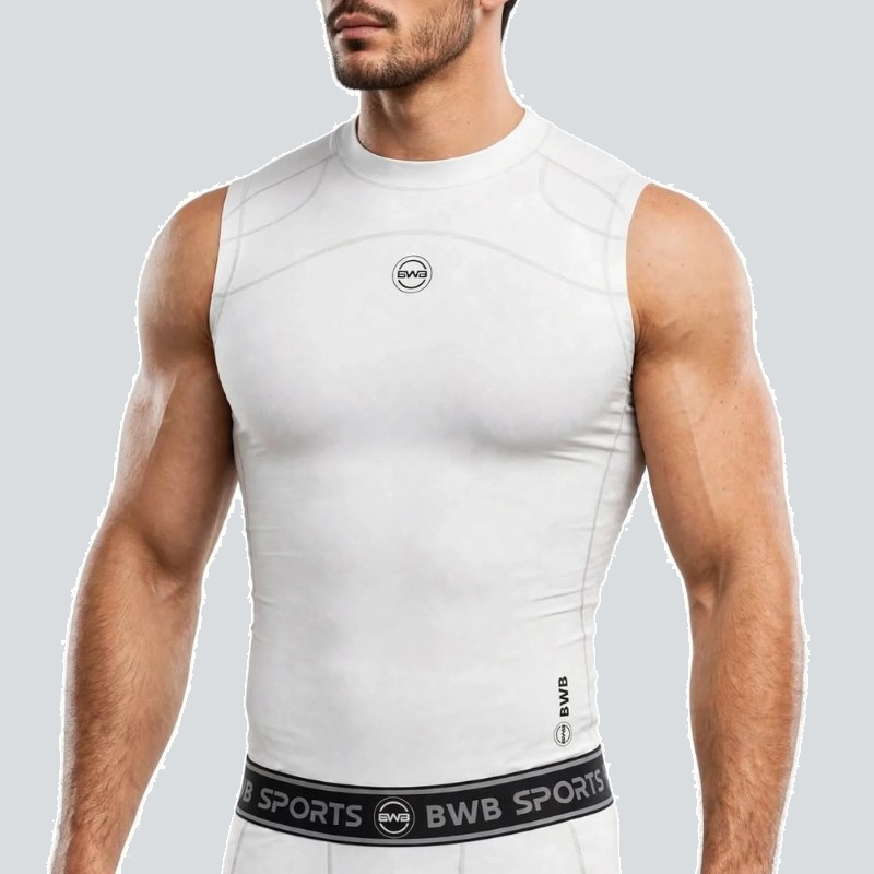 BWB Men's White Compression Top Sleeveless