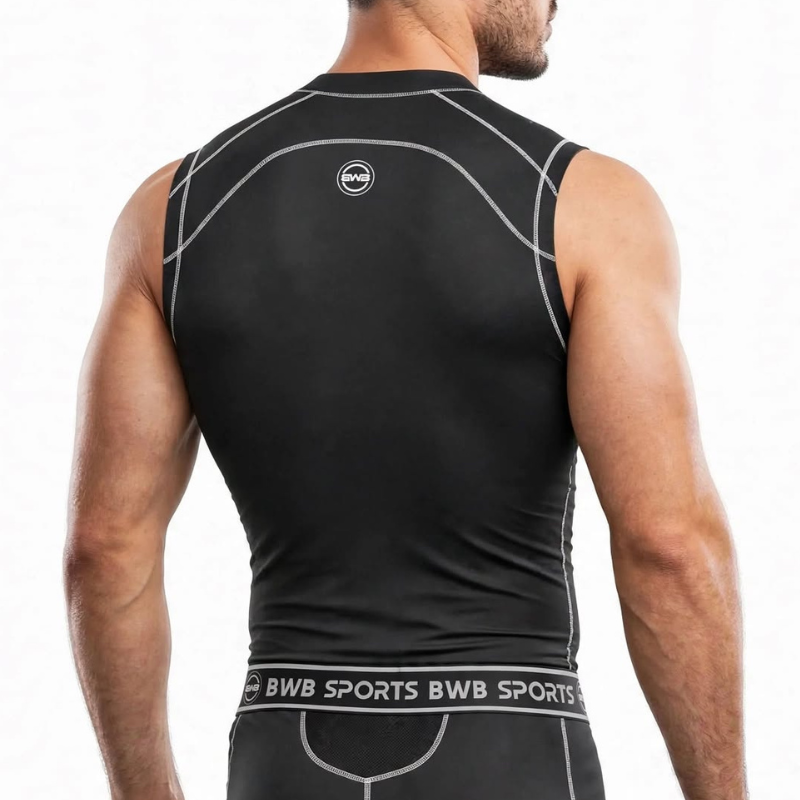 BWB Men's Black & White Sleeveless Compression Shirt