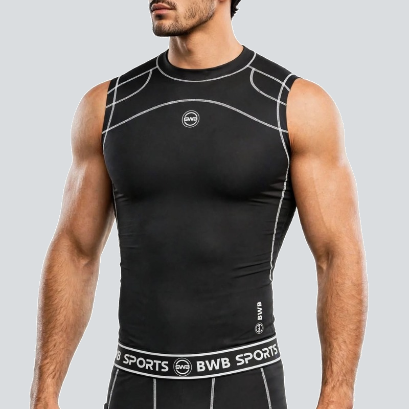 BWB Men's Black & White Sleeveless Compression Shirt