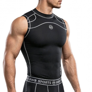 BWB Men's Black & White Sleeveless Compression Shirt
