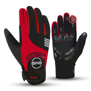 BWB Full Finger Black / Red Gel Padded Winter Cycling Gloves