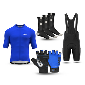 Blue Men's Short Sleeve Cycling Jersey & Bib Shorts Set with 3 Pairs Cycling Socks & Free Fingerless Gel Padded Gloves