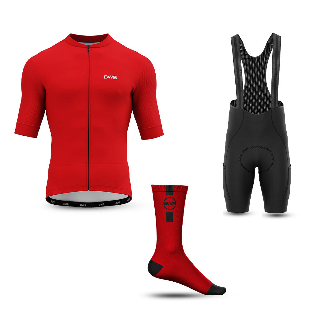 Men's Red Short Sleeve Cycling Jersey & Bib Shorts Set