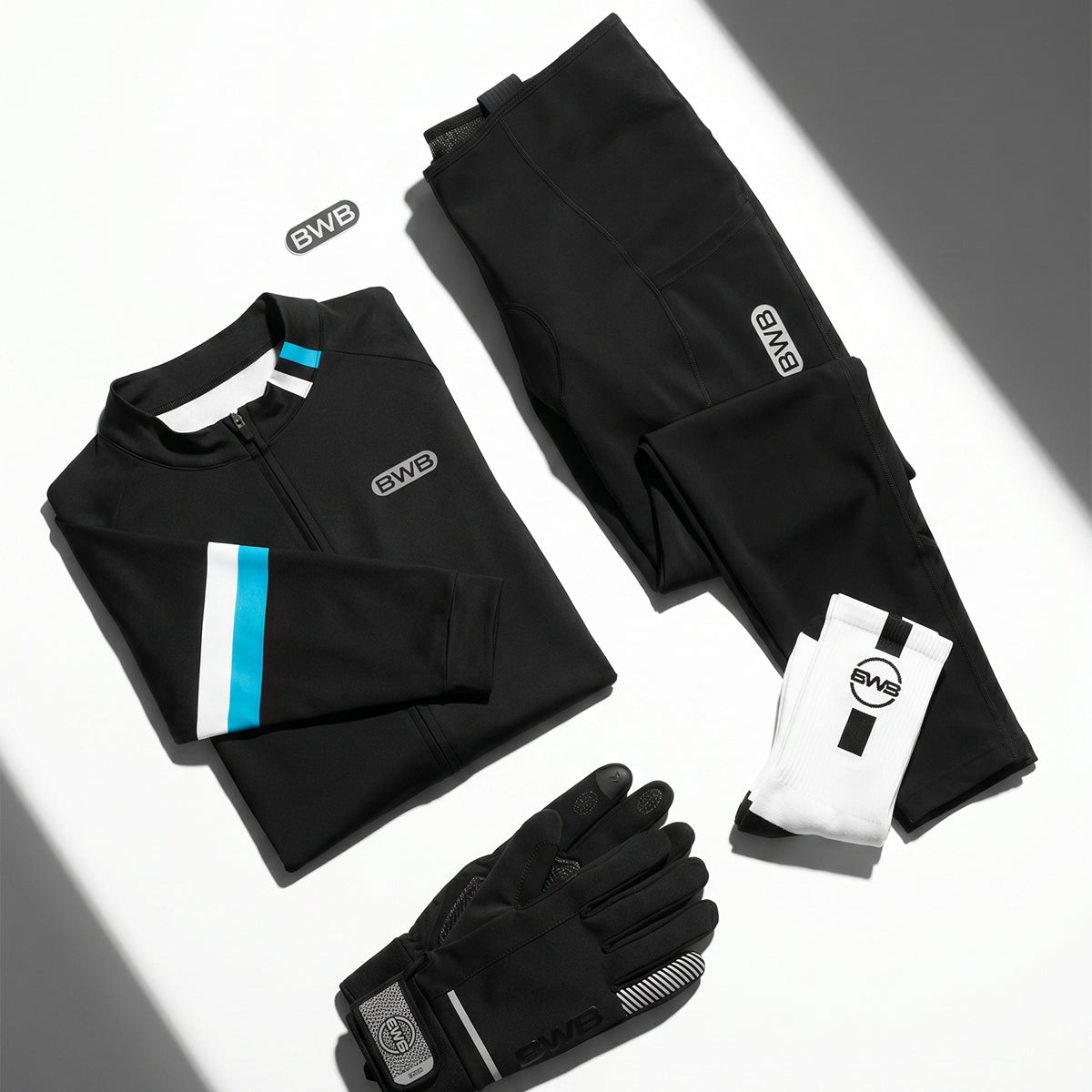 BWB Men's Black Thermal Frost performance Winter Cycling Jersey & cargo Bib Tights Set