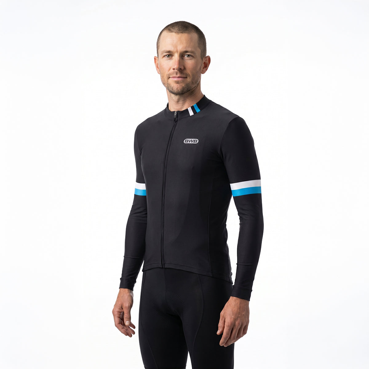 BWB Men's Black Thermal Frost performance Long Sleeve Winter Cycling Jersey