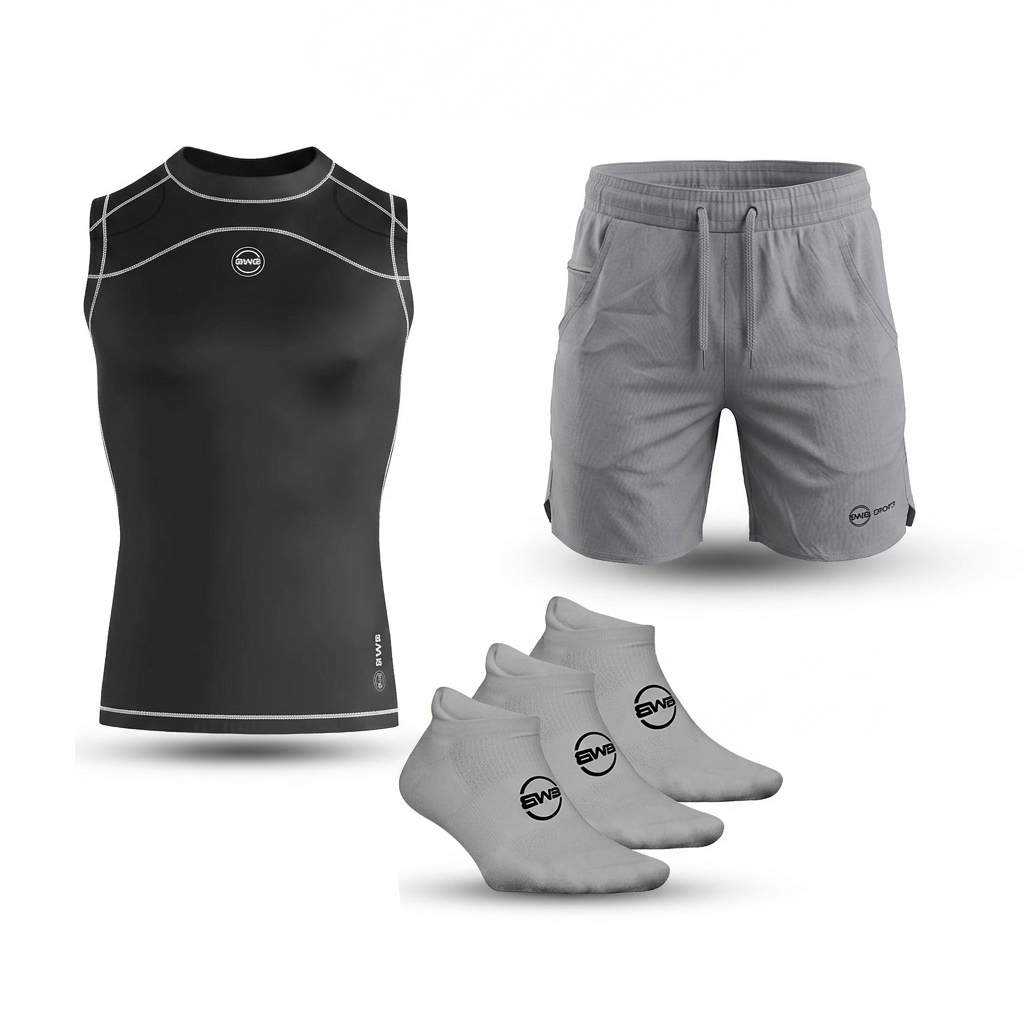 Men's Black & White Sleeveless Compression Shirt & Gym Shorts Set