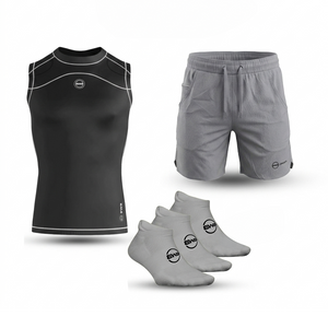 Men's Black & White Sleeveless Compression Shirt & Gym Shorts Set