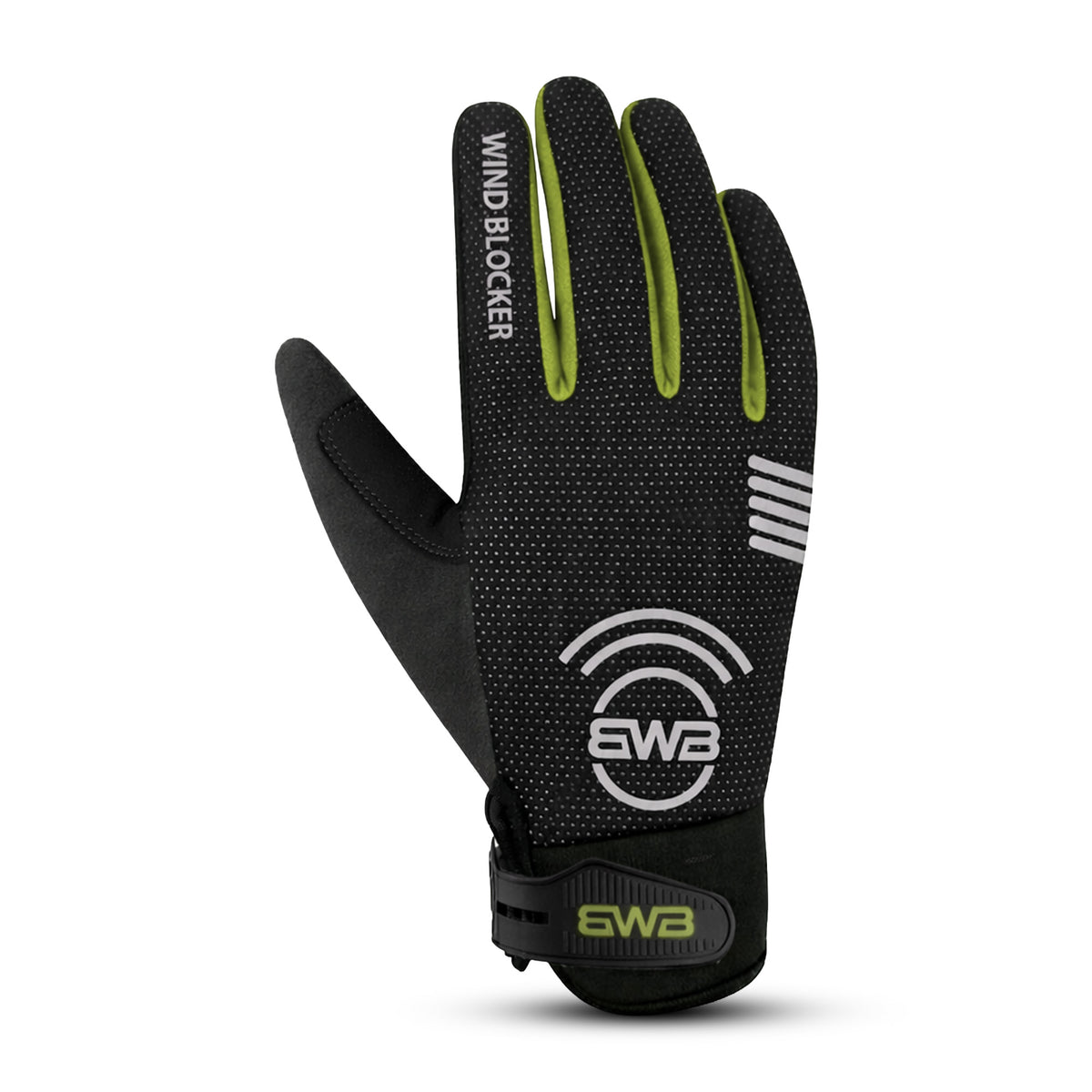 BWB Fluorescent Unisex Yellow Full Finger Gel Padded Winter Cycling Gloves