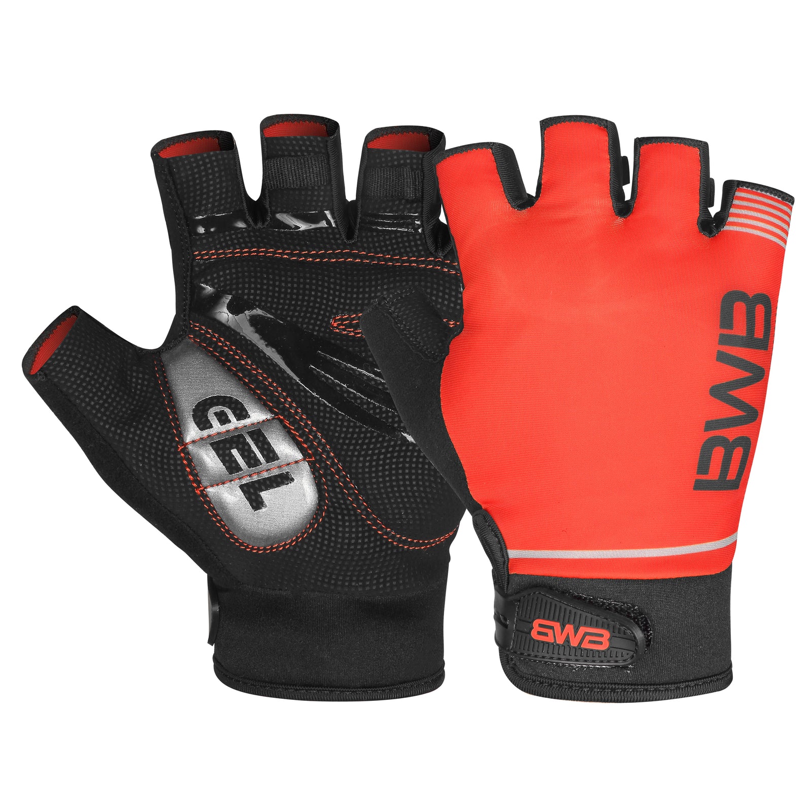 BWB Red Unisex Fingerless Gel Padded Road Bike Cycling Gloves