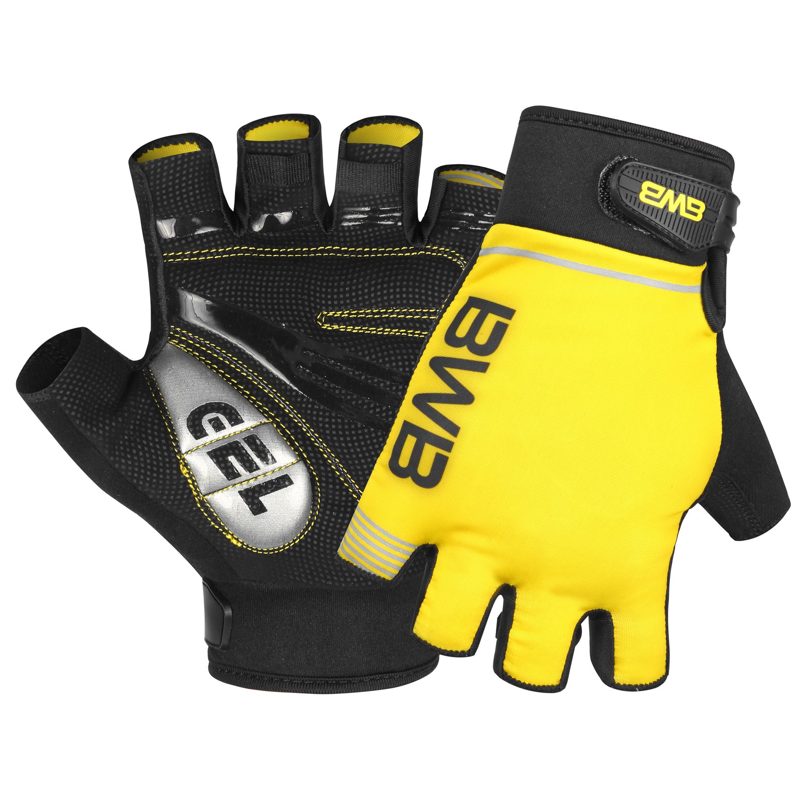 BWB Yellow Unisex Fingerless Gel Padded Road Bike Cycling Gloves