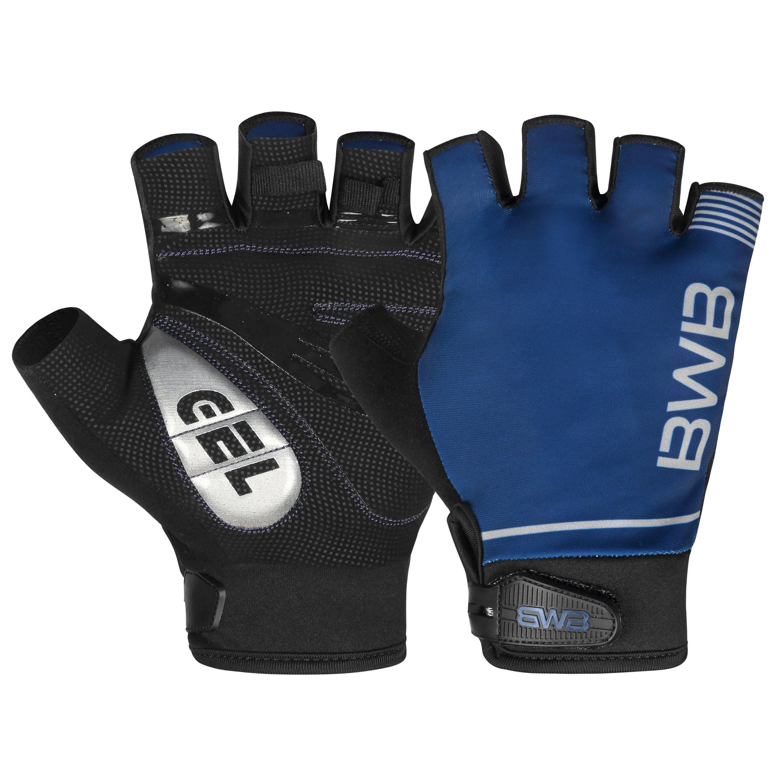 BWB Navy Blue Unisex Fingerless Gel Padded Cycling Gloves