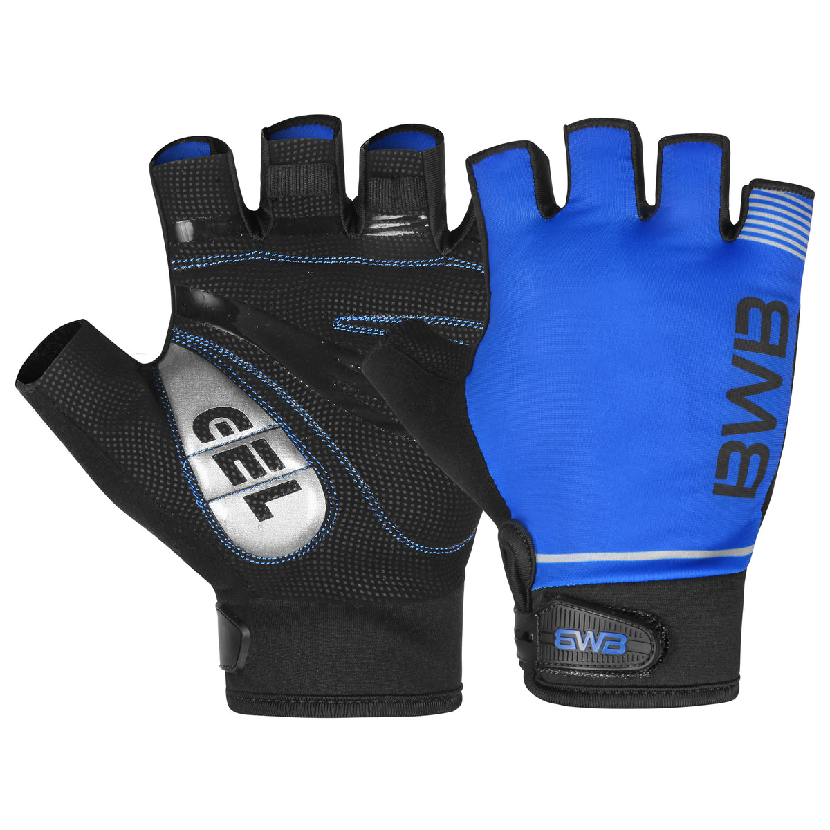 BWB Blue Unisex Fingerless Gel Padded Road Bike Cycling Gloves