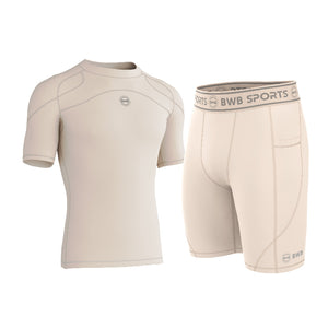 Men's Beige Compression Shirt & Shorts Running Bundle