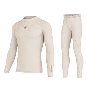 Men's Beige Long Sleeve Compression Shirt & Tights Bundle