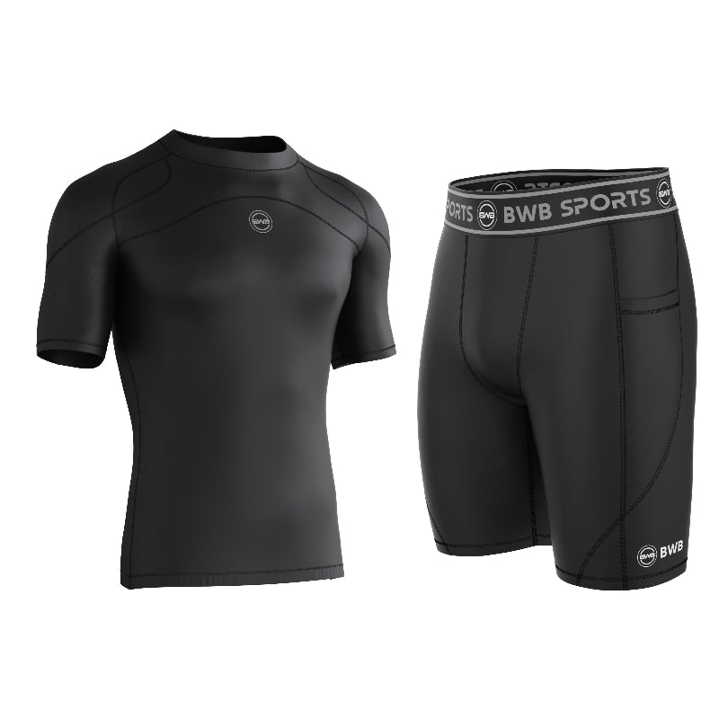 Men's Black Compression Shirt & Shorts Running Bundle