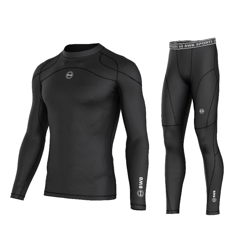 Men's Black Long Sleeve Compression Shirt & Tights Bundle
