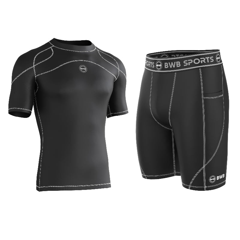 Men's Black & White Compression Shirt & Shorts Running Bundle