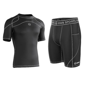 Men's Black & White Compression Shirt & Shorts Running Bundle