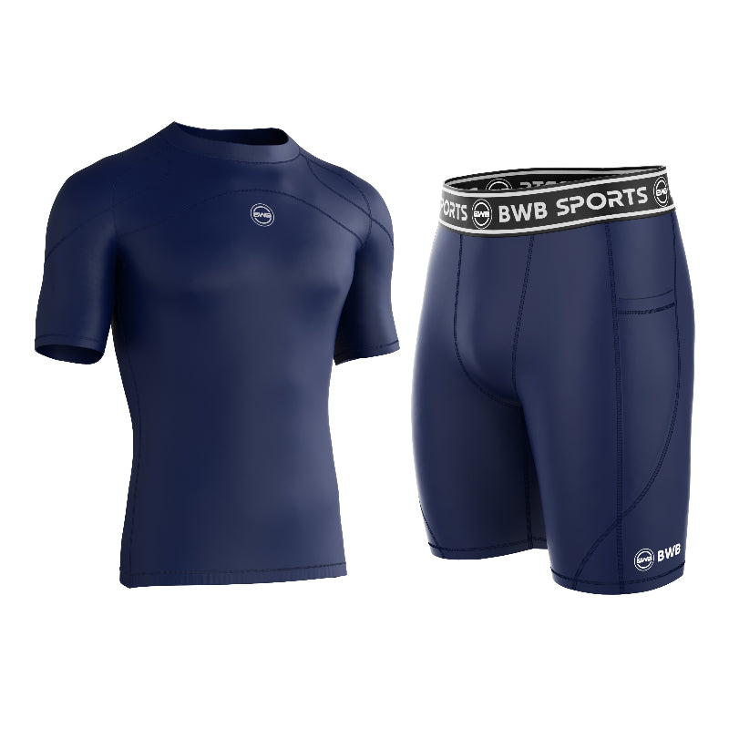 Men's Navy Blue Compression Shirt & Shorts Running Bundle