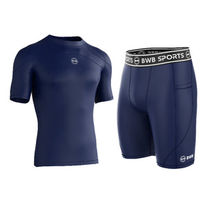 Men's Navy Blue Compression Shirt & Shorts Running Bundle