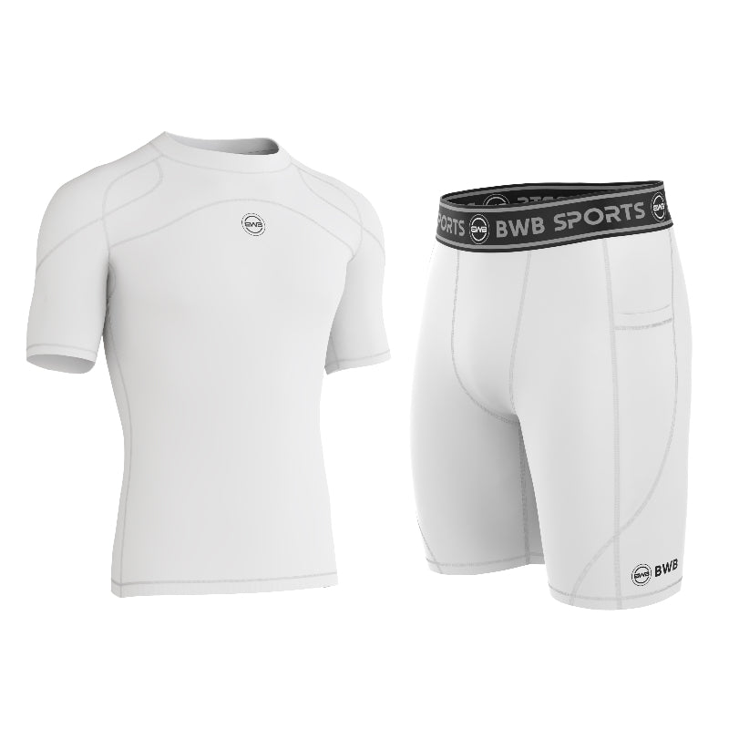 Men's White Compression Shirt & Shorts Running Bundle
