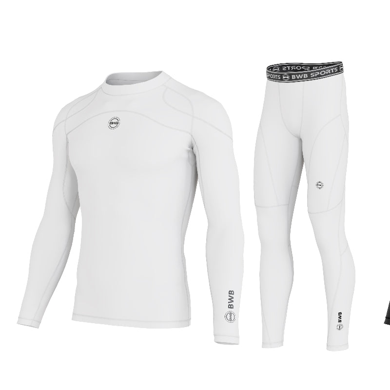 Men's White Long Sleeve Compression Shirt & Tights Bundle