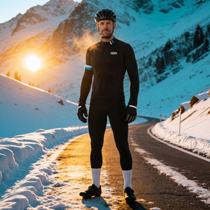 BWB Men's Black Thermal Frost performance Winter Cycling Jersey & cargo Bib Tights Set