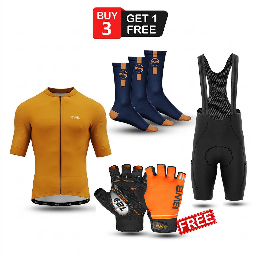 Amber Men's Short Sleeve Cycling Jersey & Bib Shorts Set with 3 Pairs Cycling Socks & Free Fingerless Gel Padded Gloves