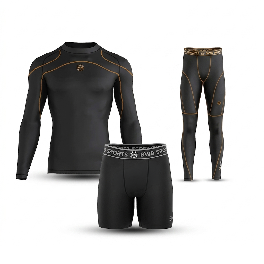 Men's Black & Orange Long Sleeve Compression Bundle