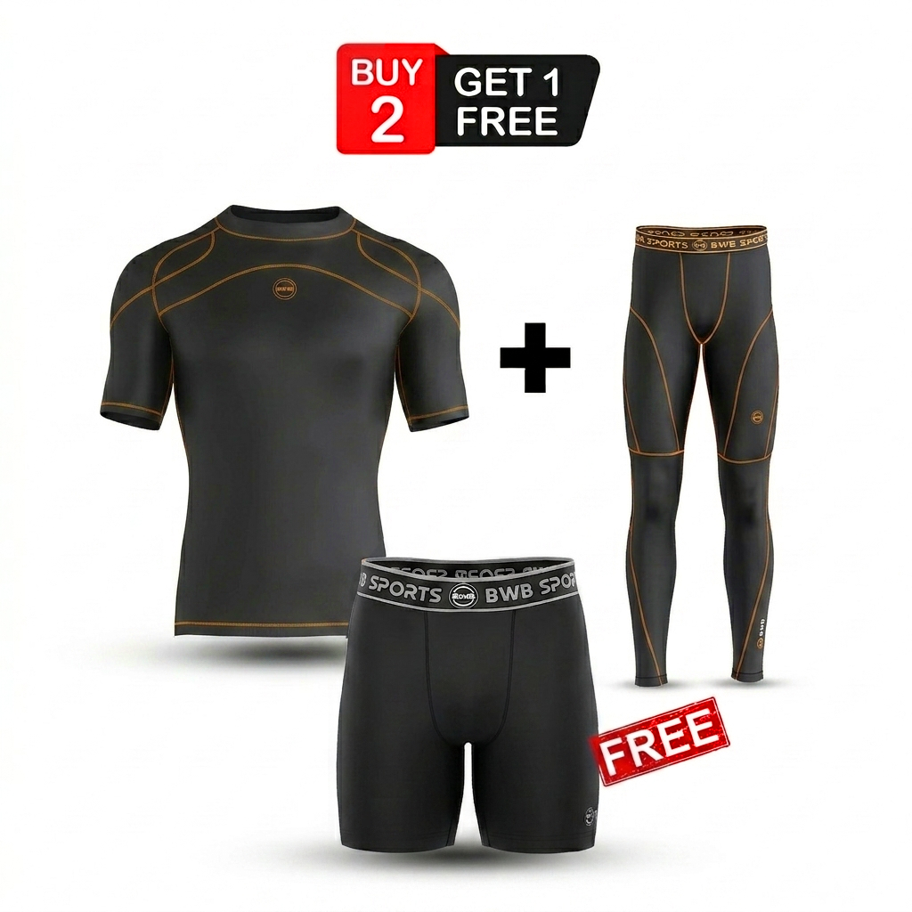 BWB Men's Black/Orange Premium Full Body Recovery Compression Bundle