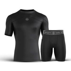 Men's Black Short Sleeve Baselayer Compression Shirt & Shorts Set