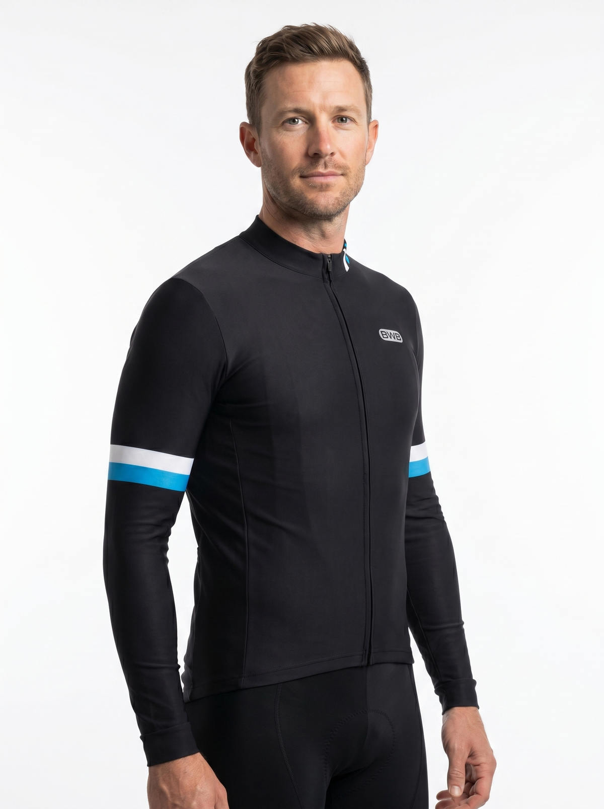 BWB Men's Black Thermal Long Sleeve Winter Cycling Jersey