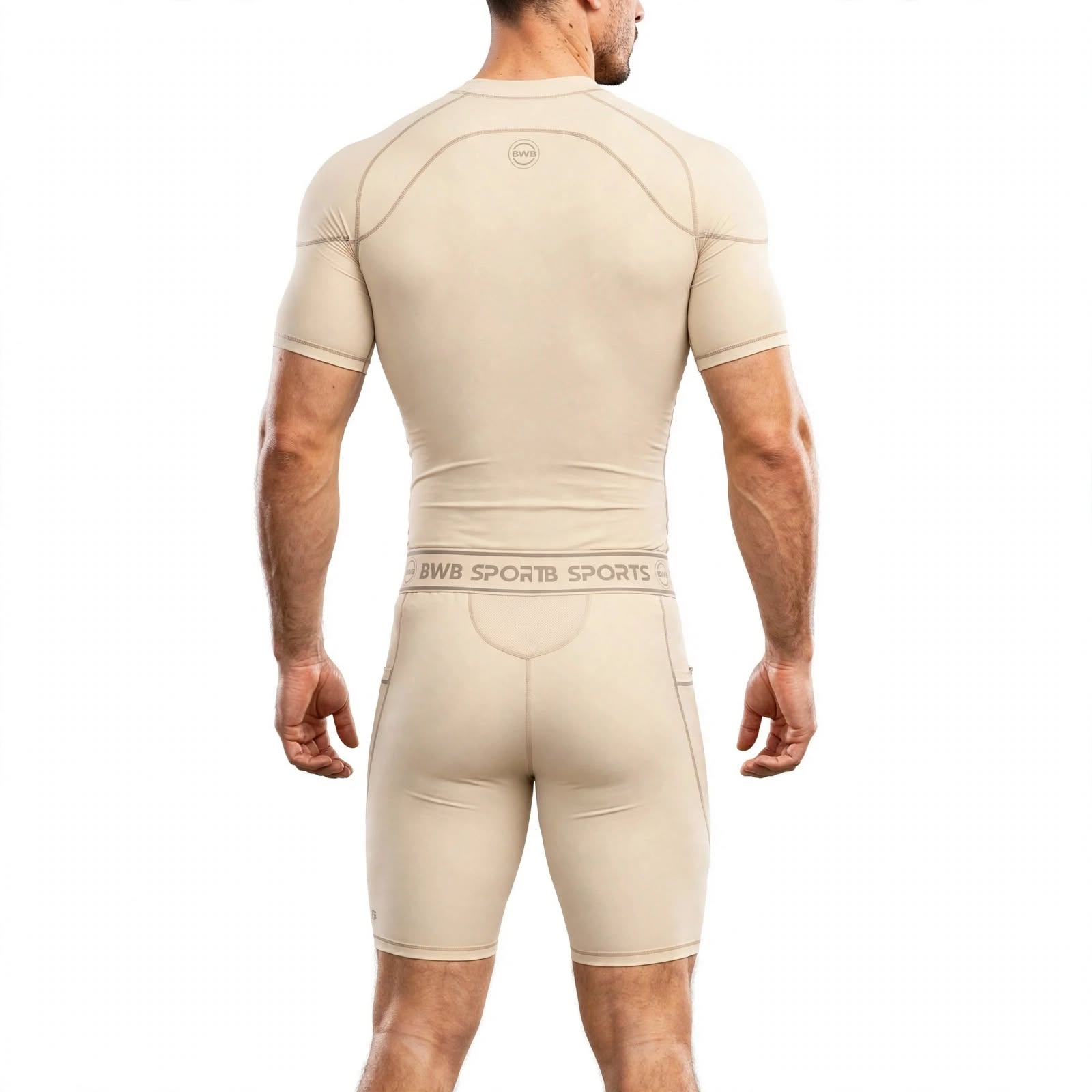 Men's Beige Compression Shirt & Shorts Running Bundle