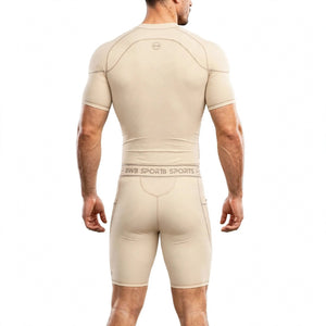 Men's Beige Compression Shirt & Shorts Running Bundle