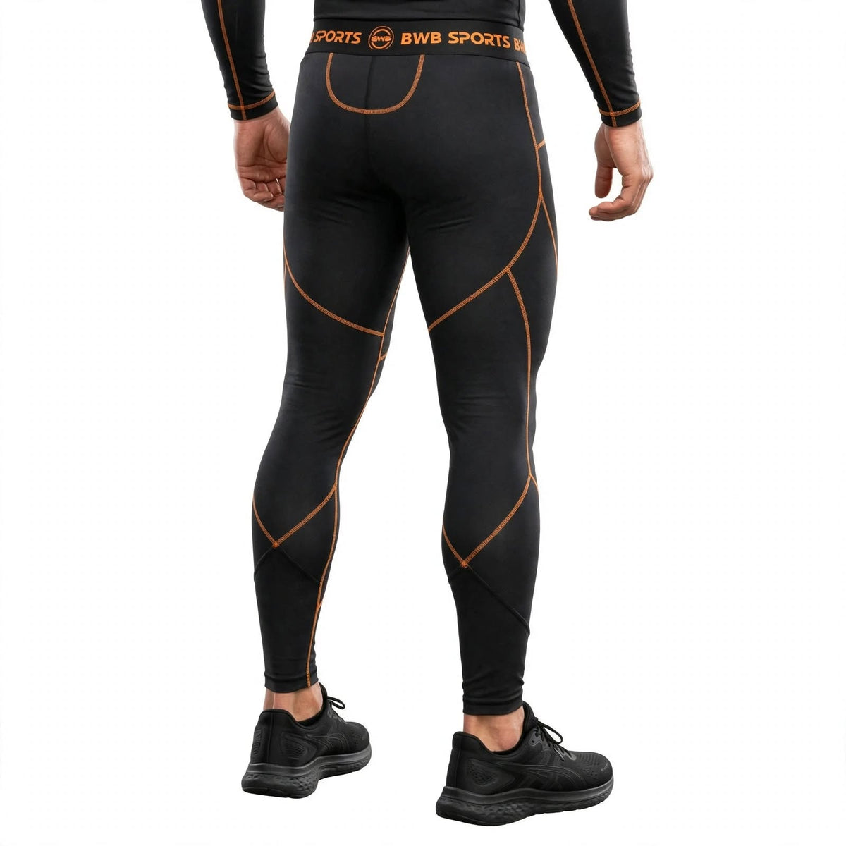 BWB Men's Black & Orange Baselayer Compression Leggings