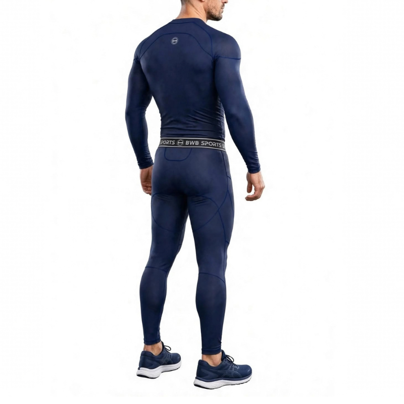Men's Navy Blue Long Sleeve Compression Shirt & Tights Bundle