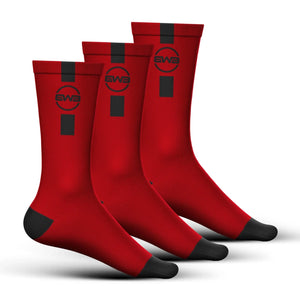 BWB 3 Pairs Red Crew Cycling Socks
