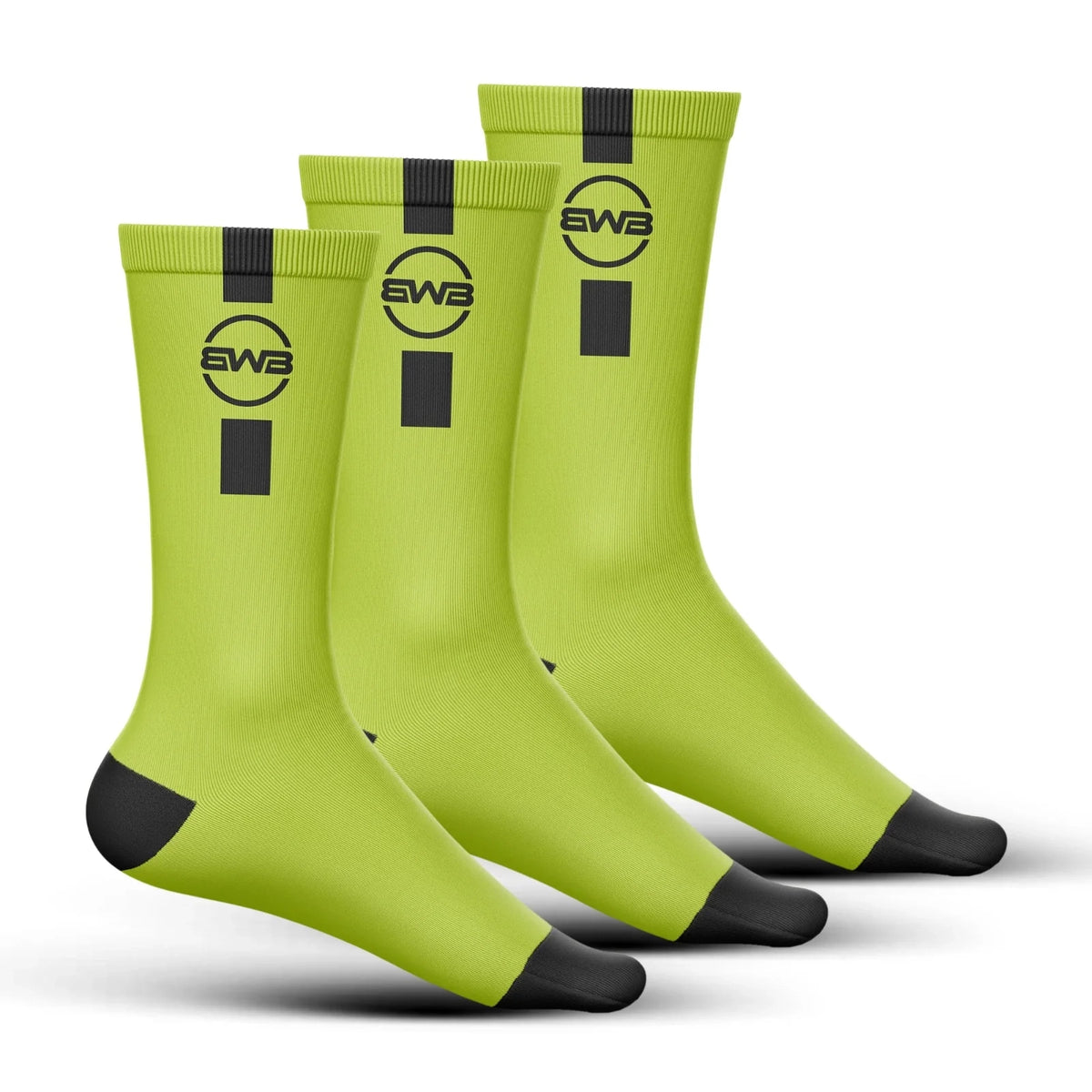 BWB 3 Pairs Fluorescent Yellow Crew Cycling Socks