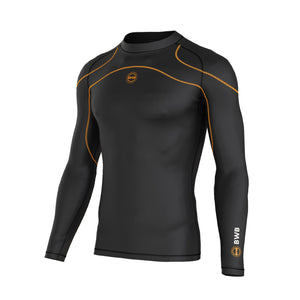 BWB MEN'S BLACK & ORANGE LONG SLEEVE BASELAYER COMPRESSION SHIRT & LEGGINGS SET