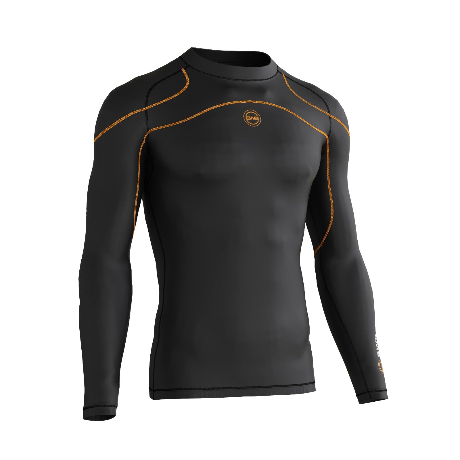 BWB Men's Black & Orange Long Sleeve Baselayer Compression Shirt