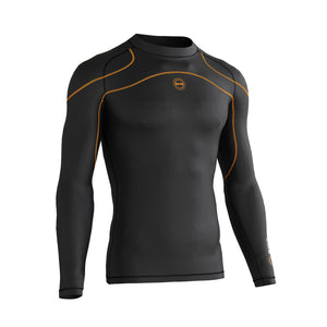 BWB MEN'S BLACK & ORANGE LONG SLEEVE BASELAYER COMPRESSION SHIRT & LEGGINGS SET