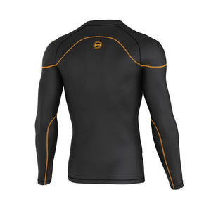 BWB MEN'S BLACK & ORANGE LONG SLEEVE BASELAYER COMPRESSION SHIRT & LEGGINGS SET