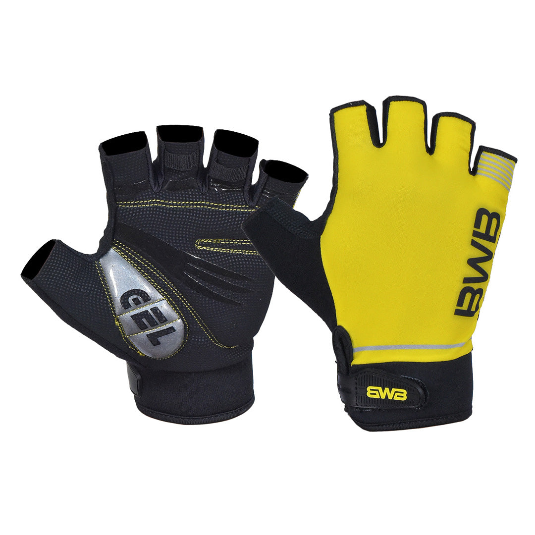 BWB Yellow Unisex Fingerless Gel Padded Summer Cycling Gloves