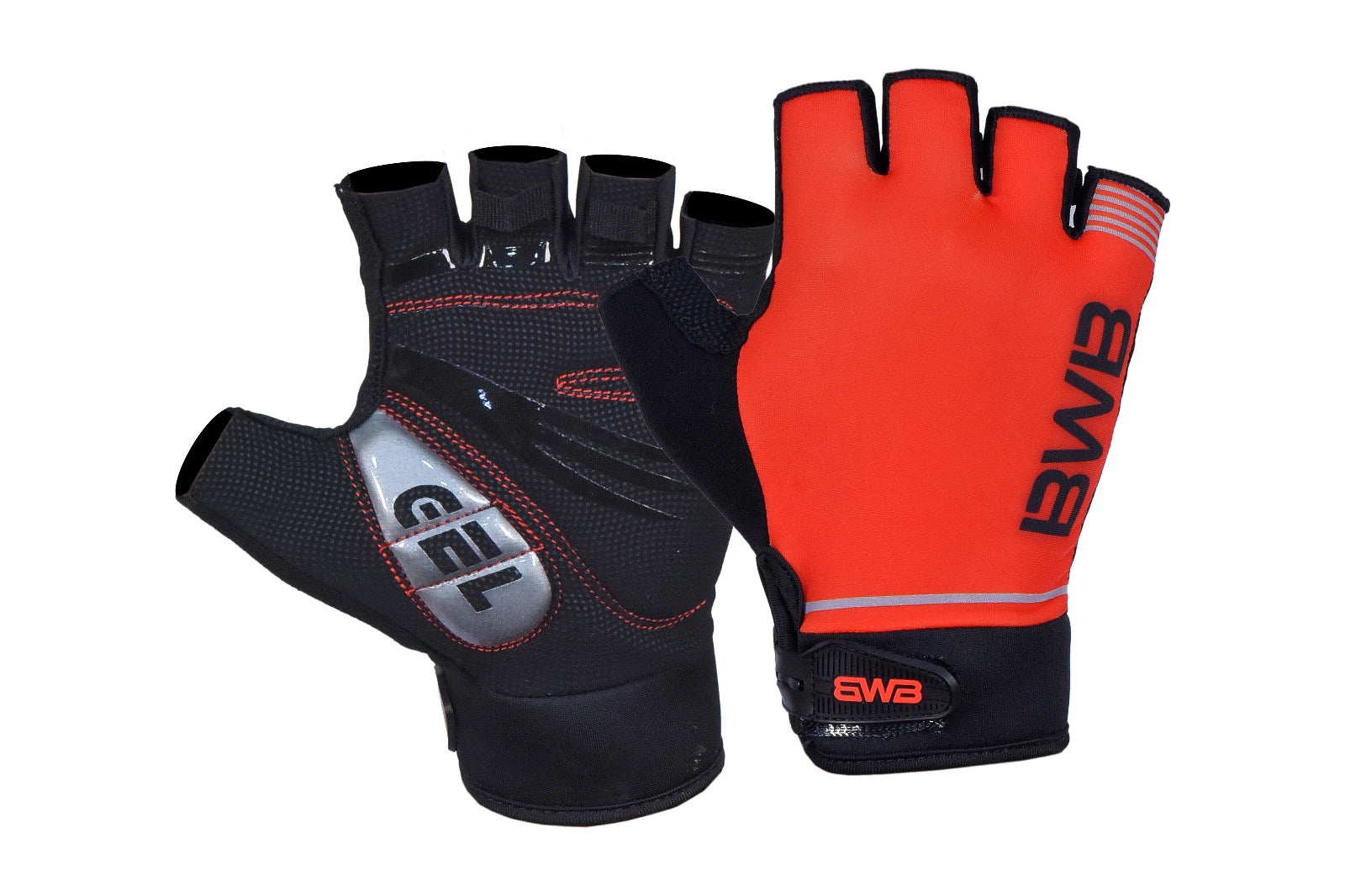 BWB Red Unisex Fingerless Gel Padded Summer Cycling Gloves