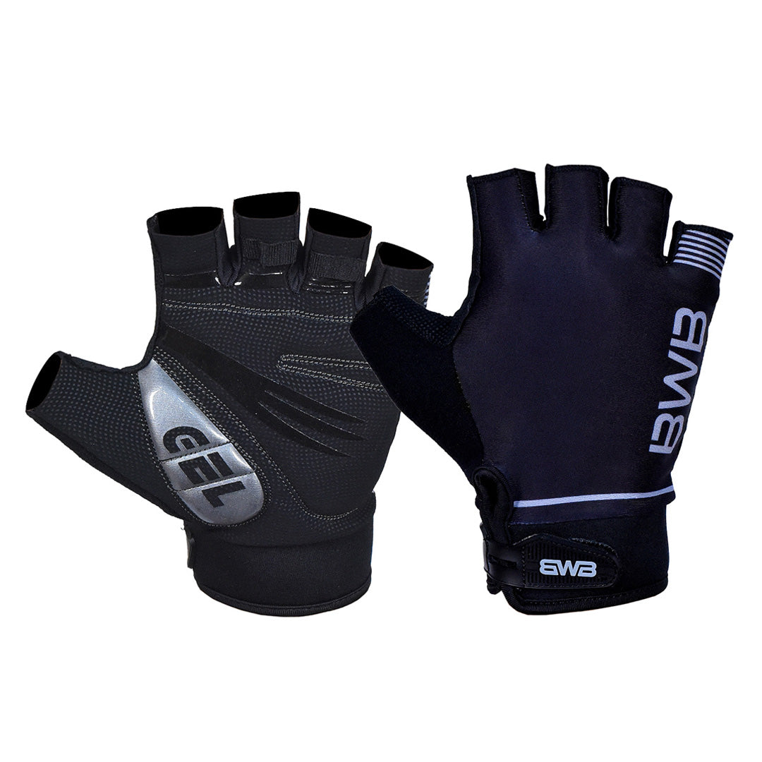 BWB Black Unisex Fingerless Gel Padded Summer Cycling Gloves