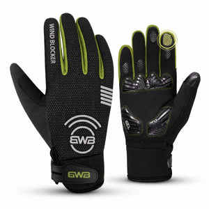 BWB Fluorescent Unisex Yellow Full Finger Gel Padded Winter Cycling Gloves